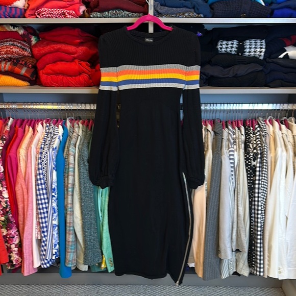 Jonny Cota black with stripes long sleeve side zipper sweater dress size S - Picture 1 of 4